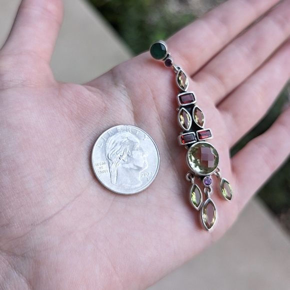 Nicky Butler gemstone sterling silver earrings vintage 925 green red dangle - Picture 5 of 6